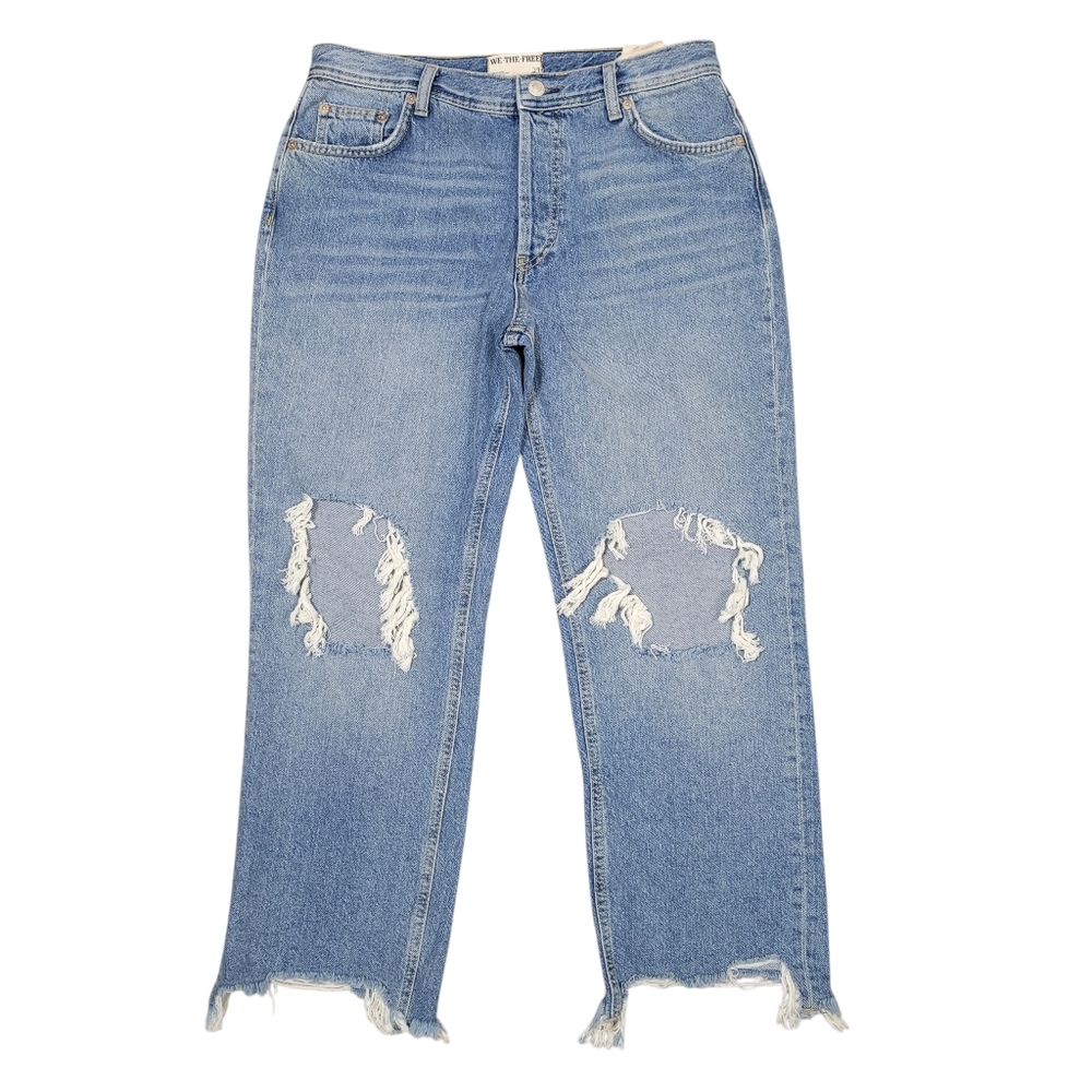 We The Free Maggie Mid Rise Straight Leg Distressed Jeans Size 29 Raw Hem NWOT